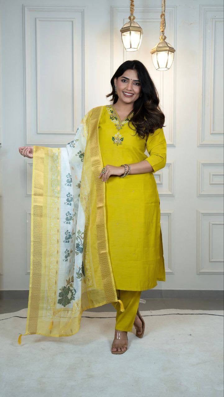Yellow Floral Kurti Set