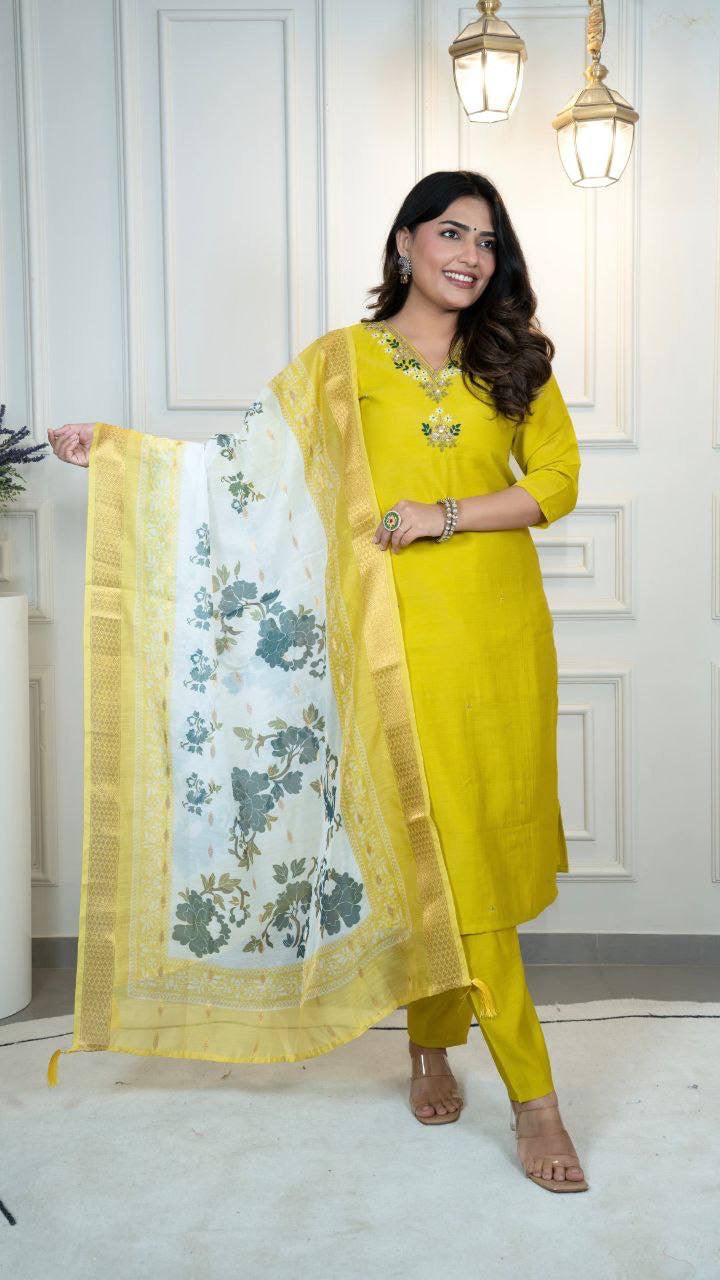 Yellow Floral Kurti Set