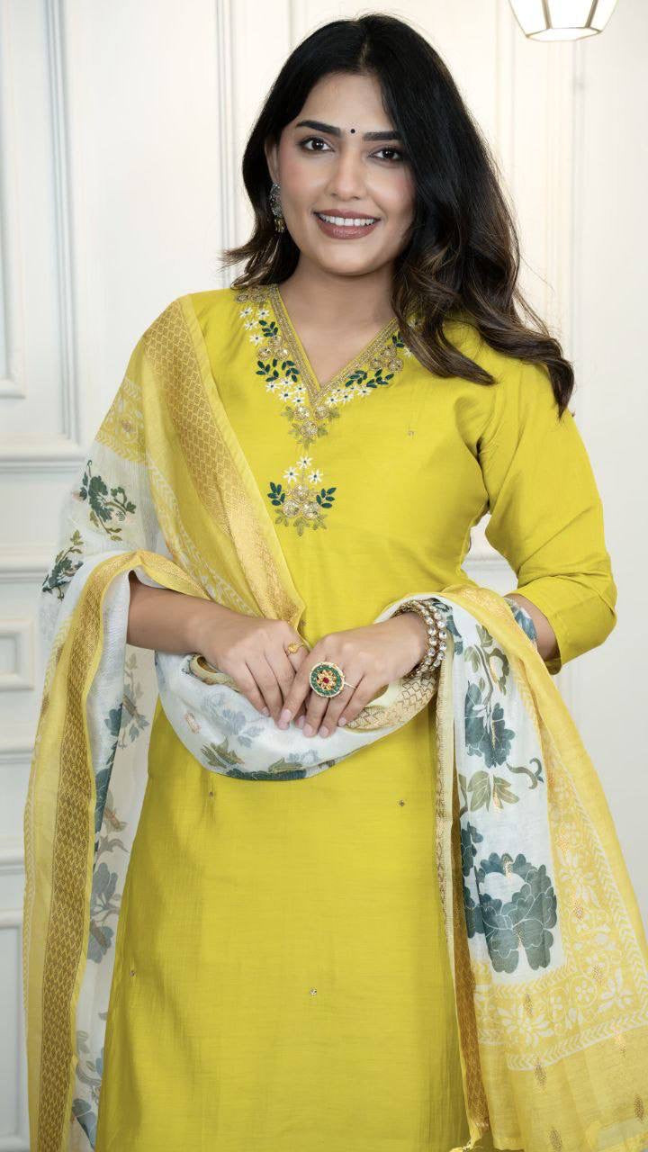 Yellow Floral Kurti Set