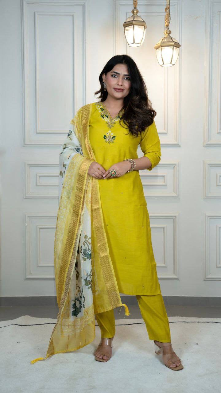 Yellow Floral Kurti Set