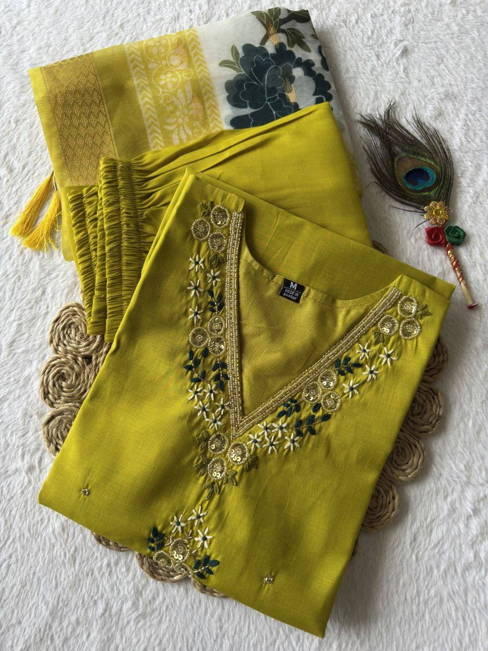 Yellow Floral Kurti Set