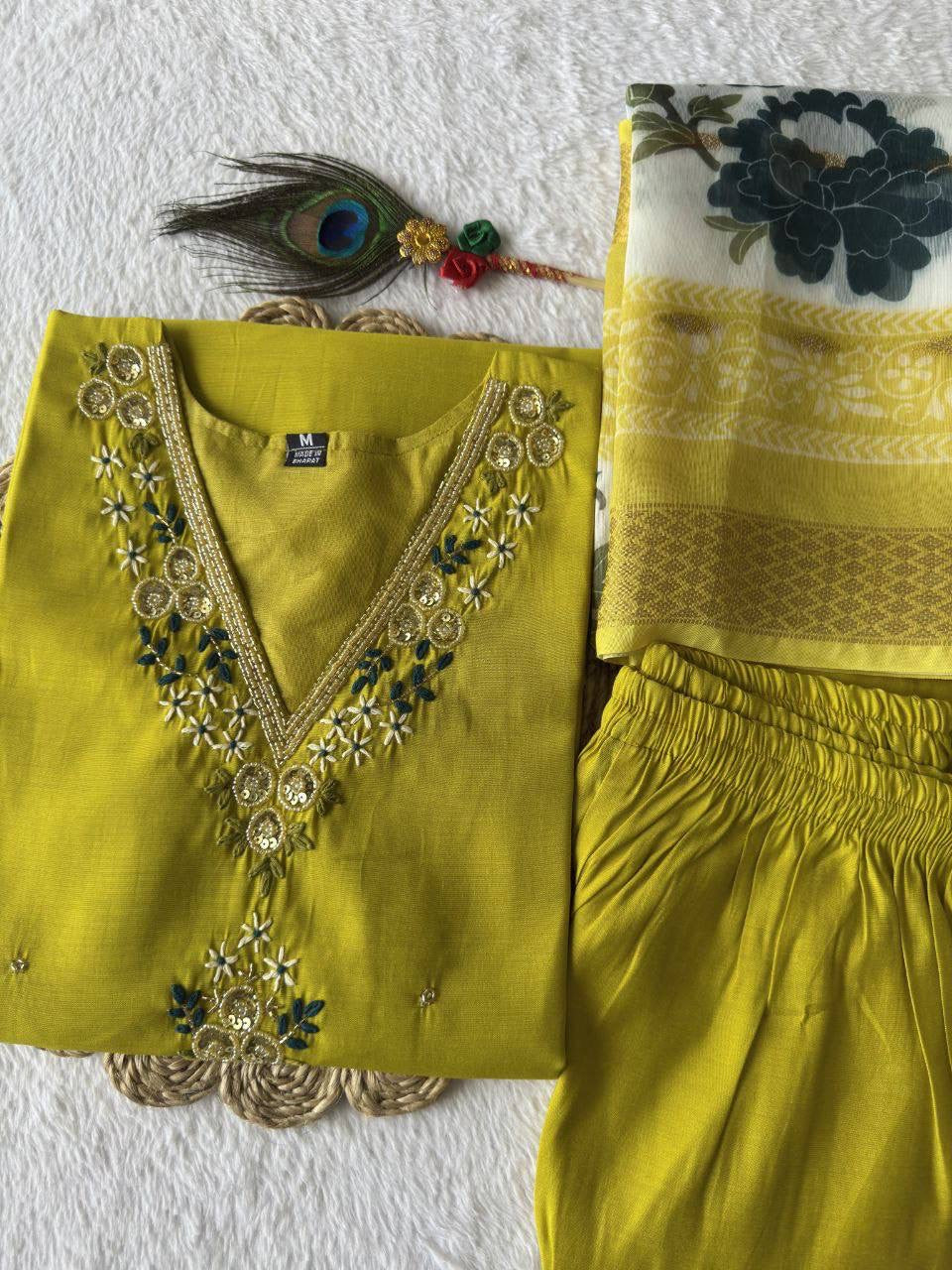 Yellow Floral Kurti Set
