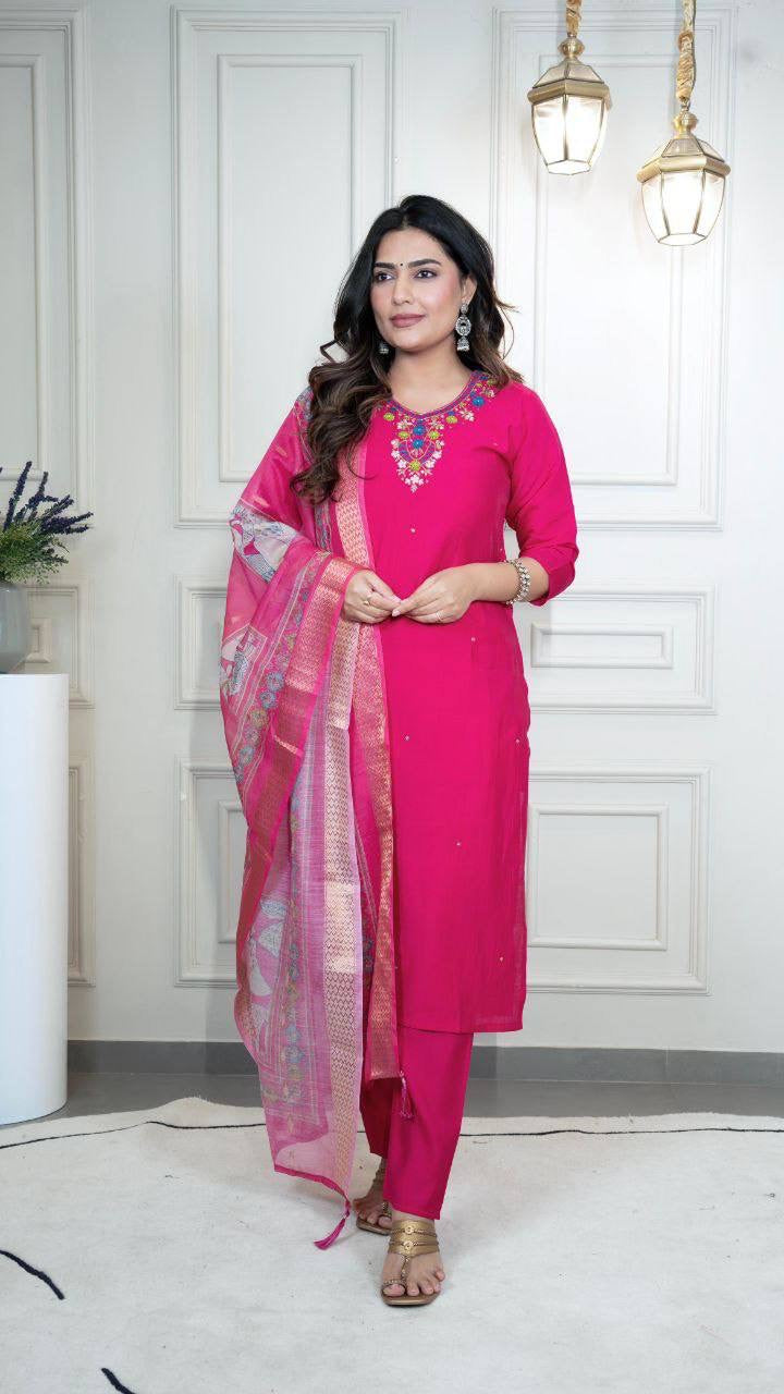Hot Pink Floral Kurti Set