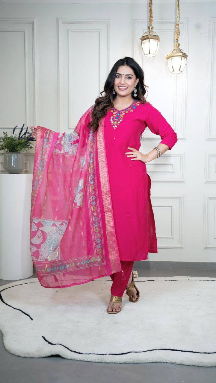 Hot Pink Floral Kurti Set