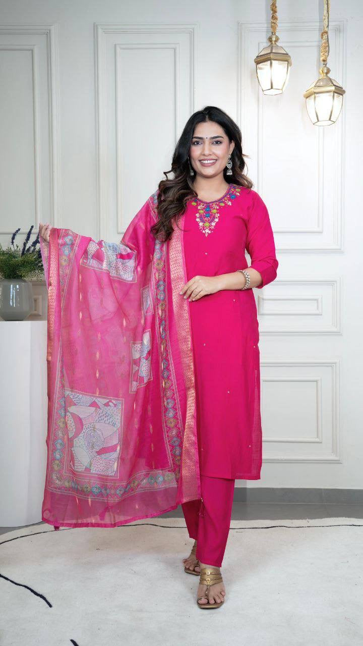 Hot Pink Floral Kurti Set