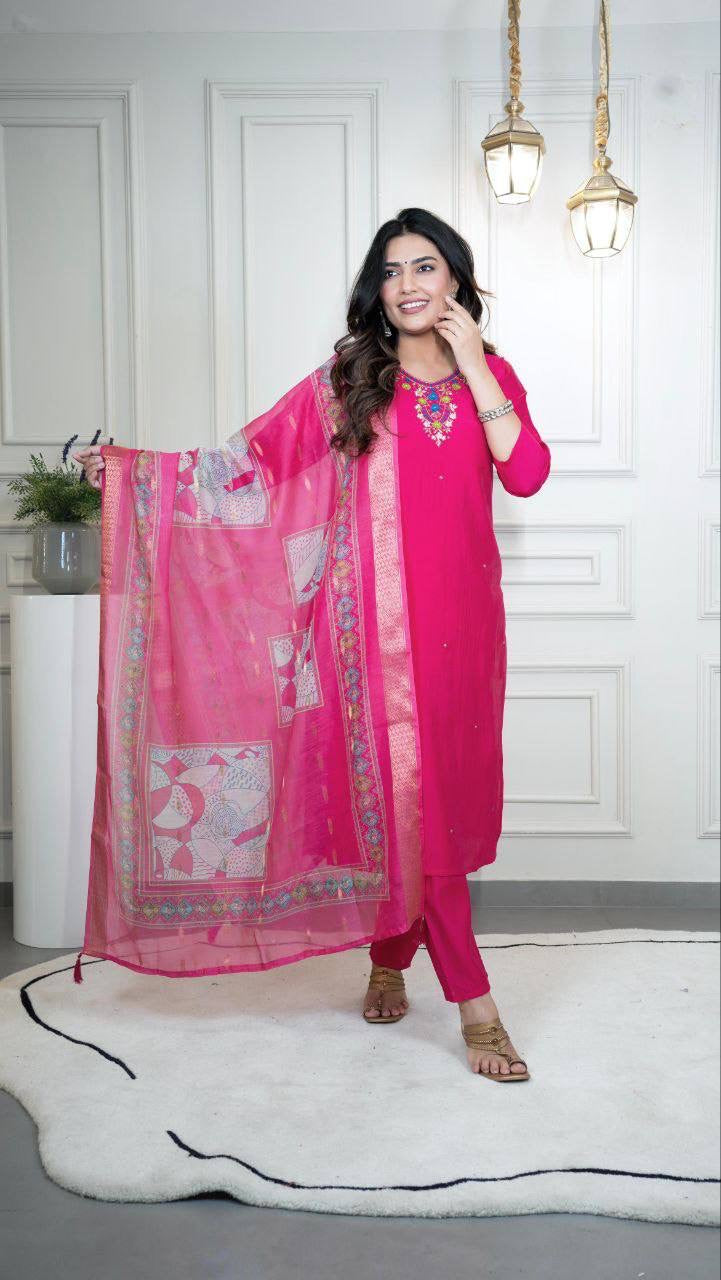 Hot Pink Floral Kurti Set