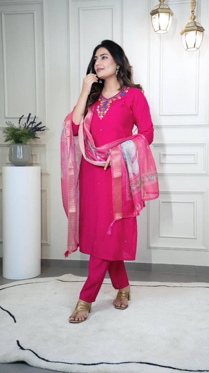 Hot Pink Floral Kurti Set