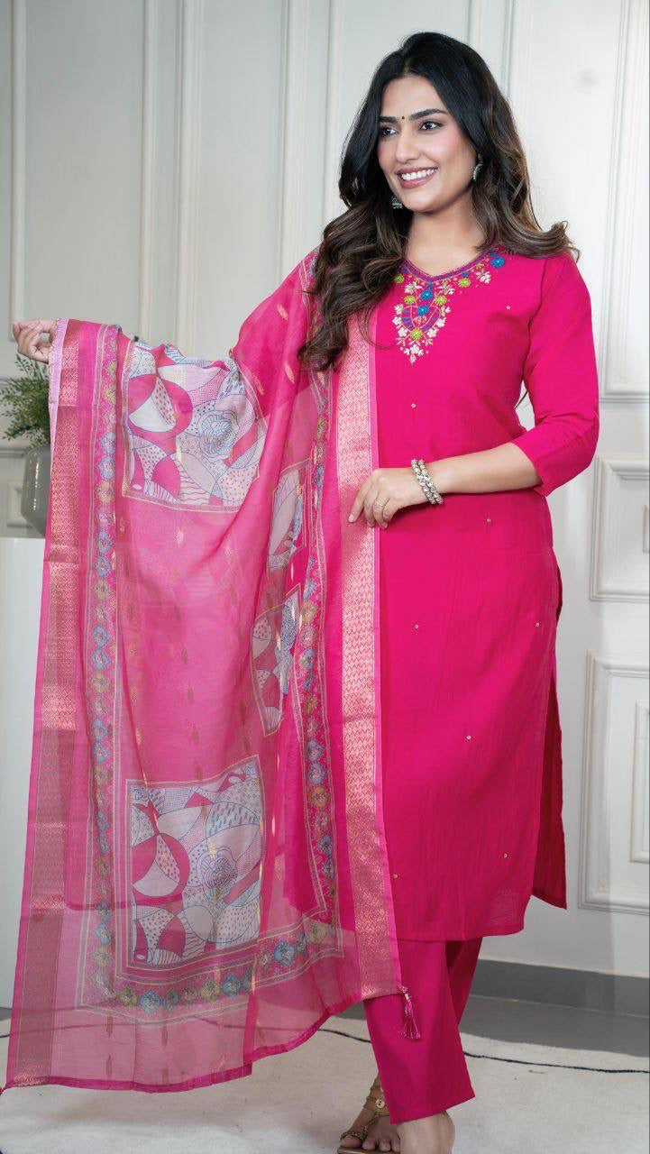 Hot Pink Floral Kurti Set