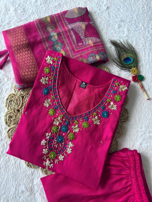 Hot Pink Floral Kurti Set