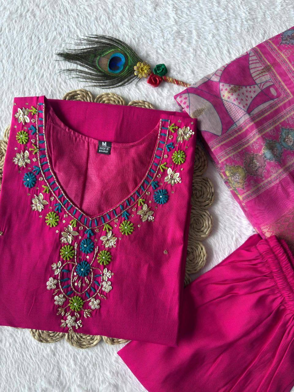 Hot Pink Floral Kurti Set