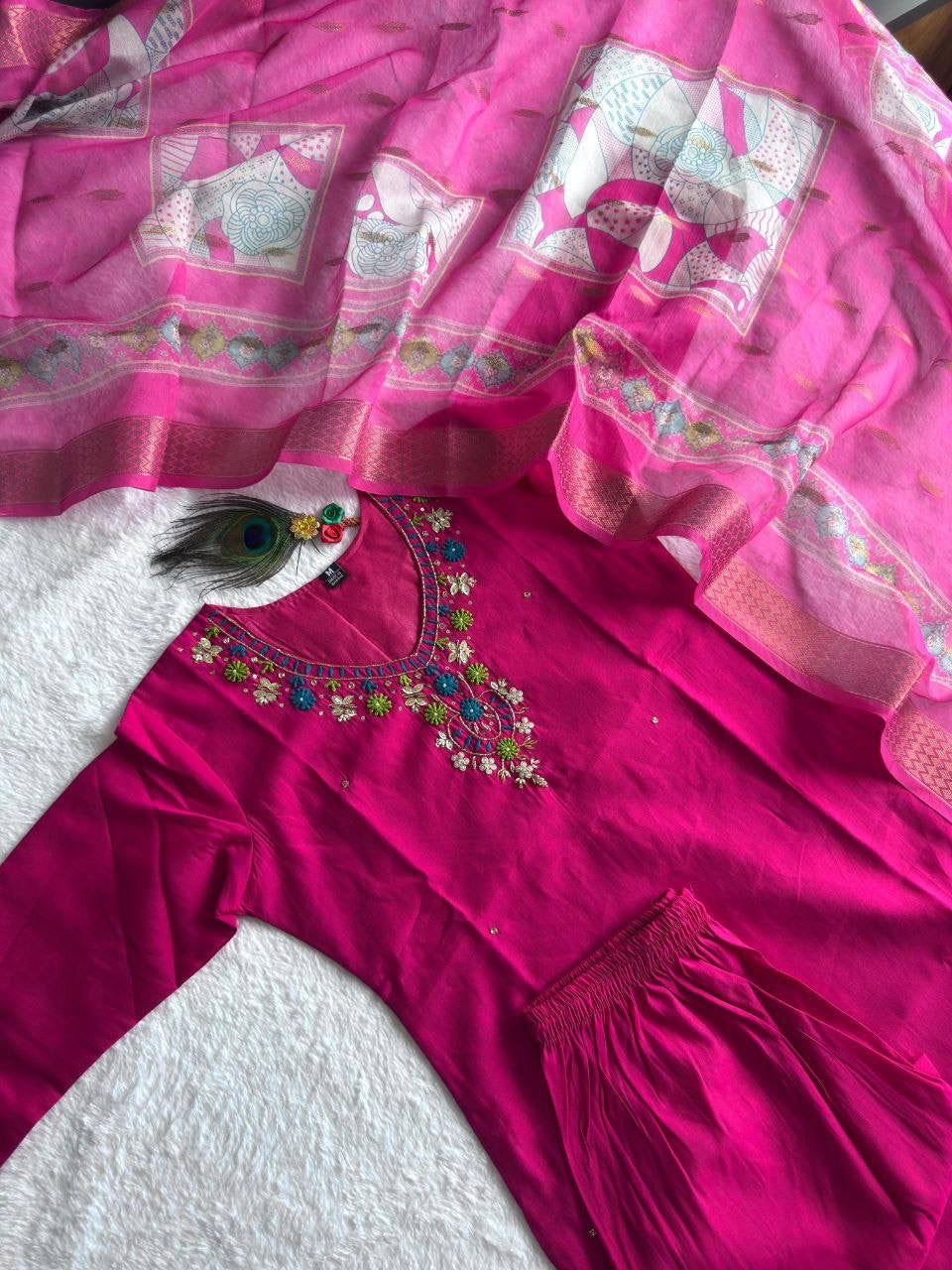 Hot Pink Floral Kurti Set