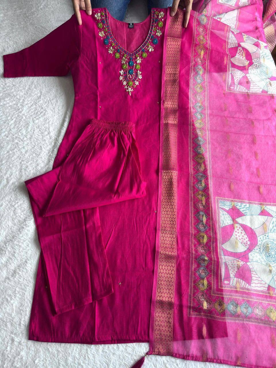 Hot Pink Floral Kurti Set