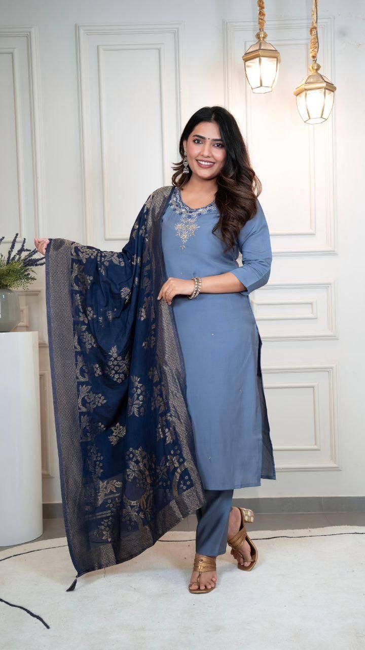 Dusty Blue Comfy Kurti Set