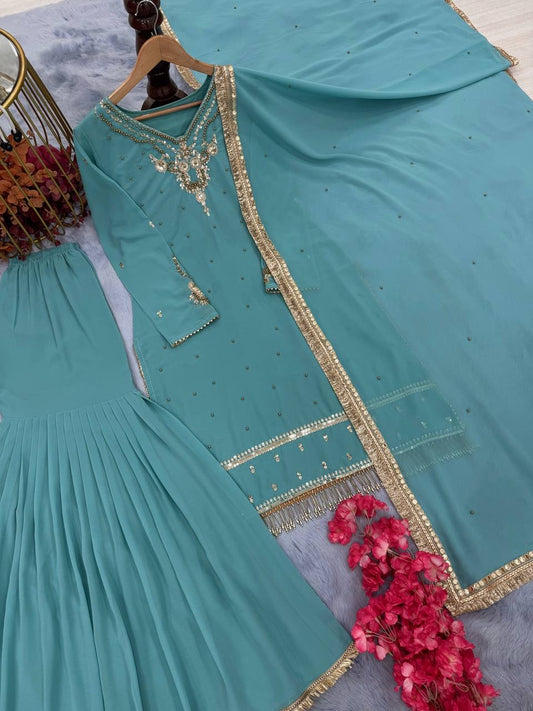 ISHA - Flowy Sky Blue Sharara Suit