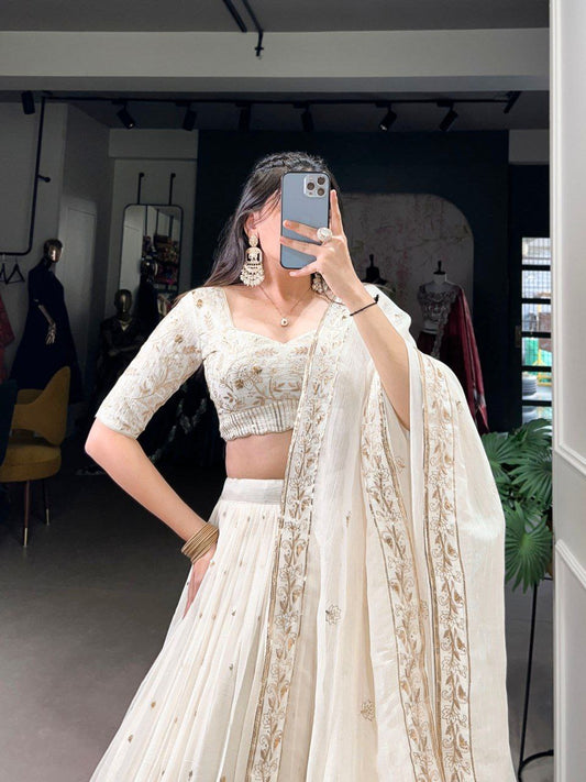 MEERA — Cream White x Gold Lehenga