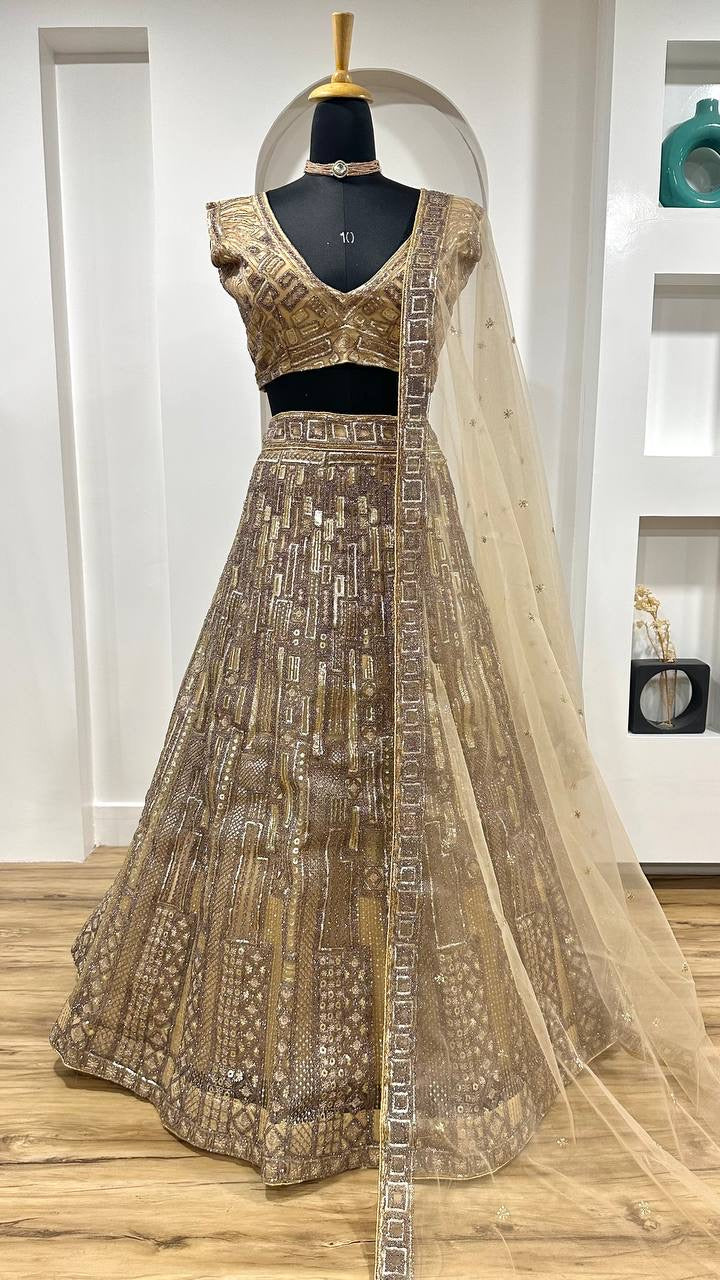 HUDAA - Designer Gold x Purple Embellished Lehenga