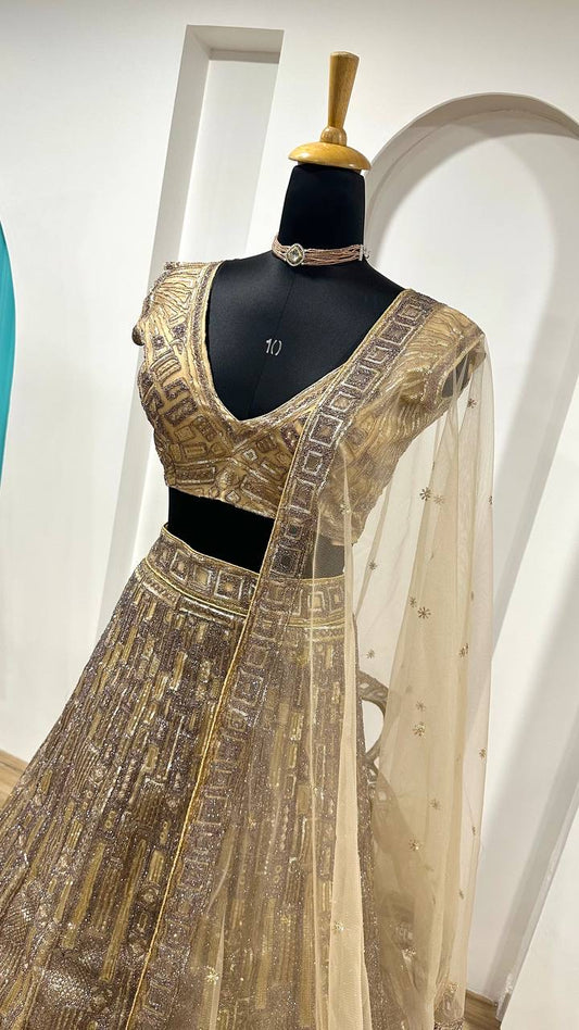 HUDAA - Designer Gold x Purple Embellished Lehenga