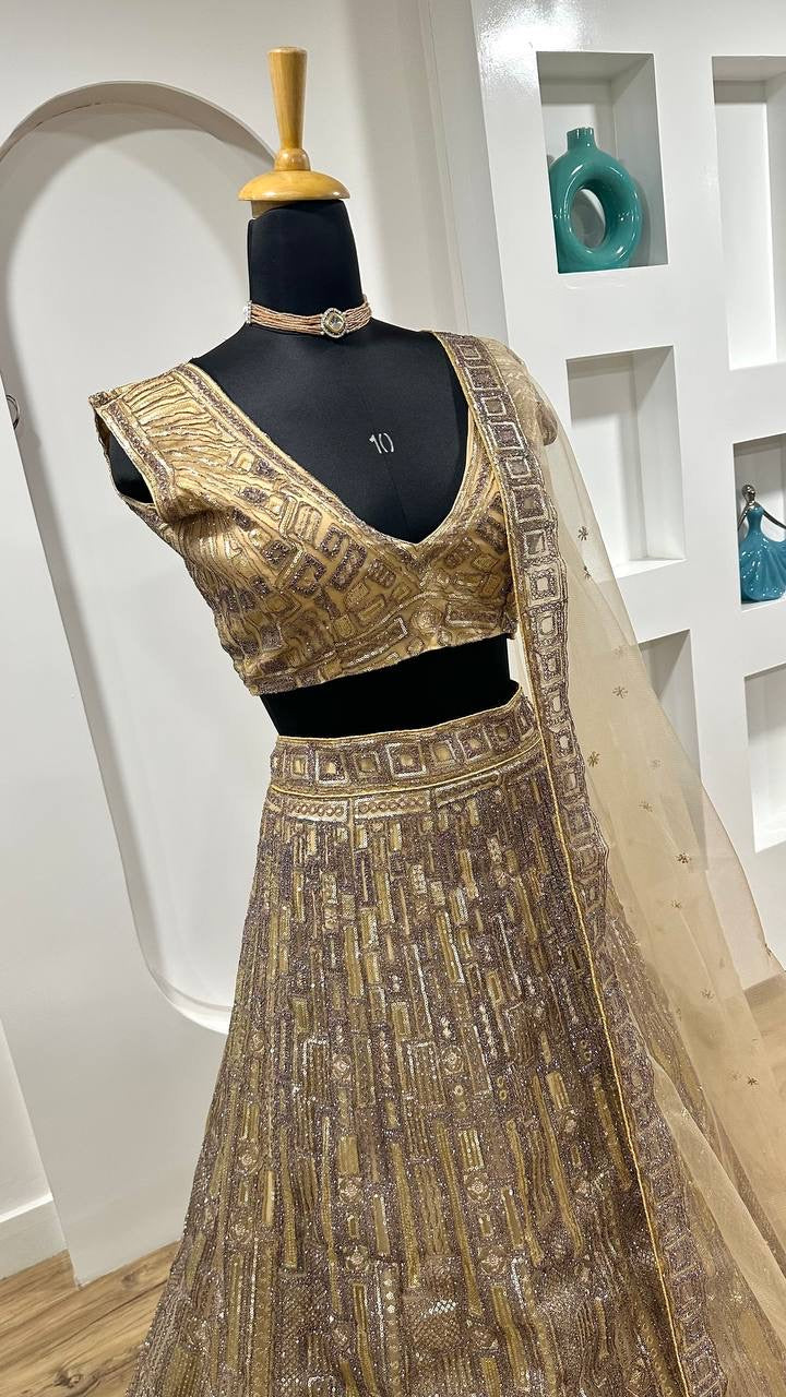 HUDAA - Designer Gold x Purple Embellished Lehenga
