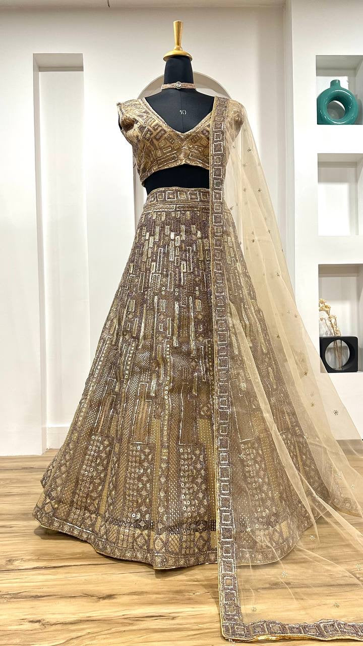 HUDAA - Designer Gold x Purple Embellished Lehenga