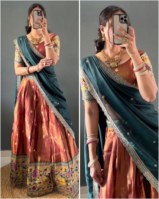 KAVYA — Tissue Silk Half Sarees Lehenga ( readymade )