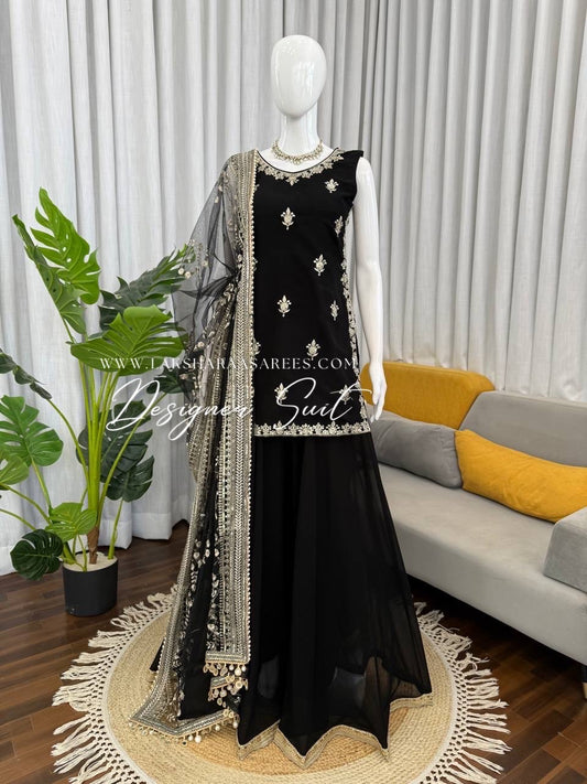 SUHANA — Black Georgette Pallazo Suit
