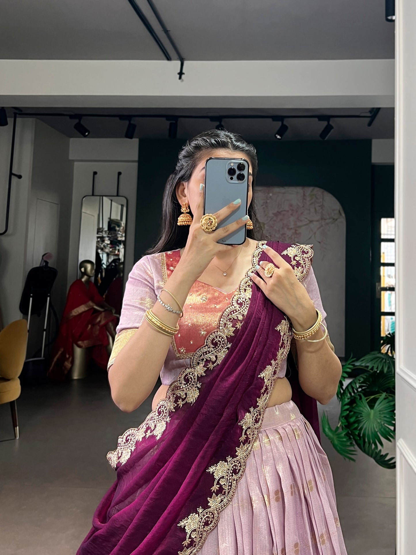 MAYURI — Slub Cotton Banarasi Half Saree Lehenga