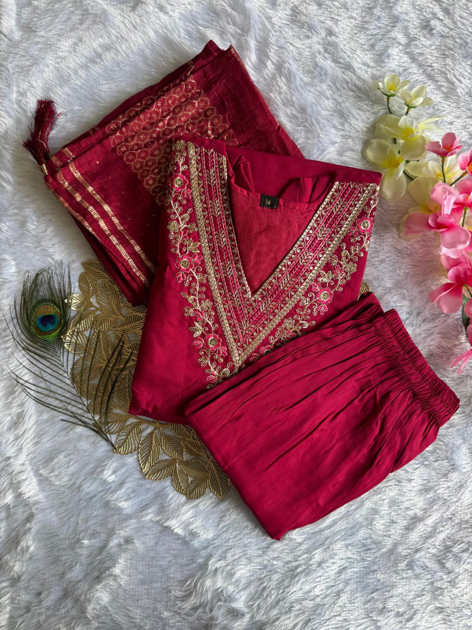 Red Floral Kurti Set
