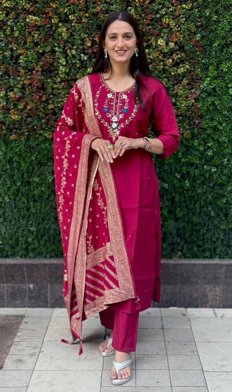 Maroon Floral Kurti Set