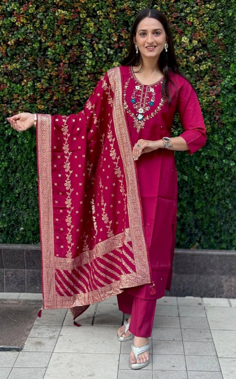 Maroon Floral Kurti Set