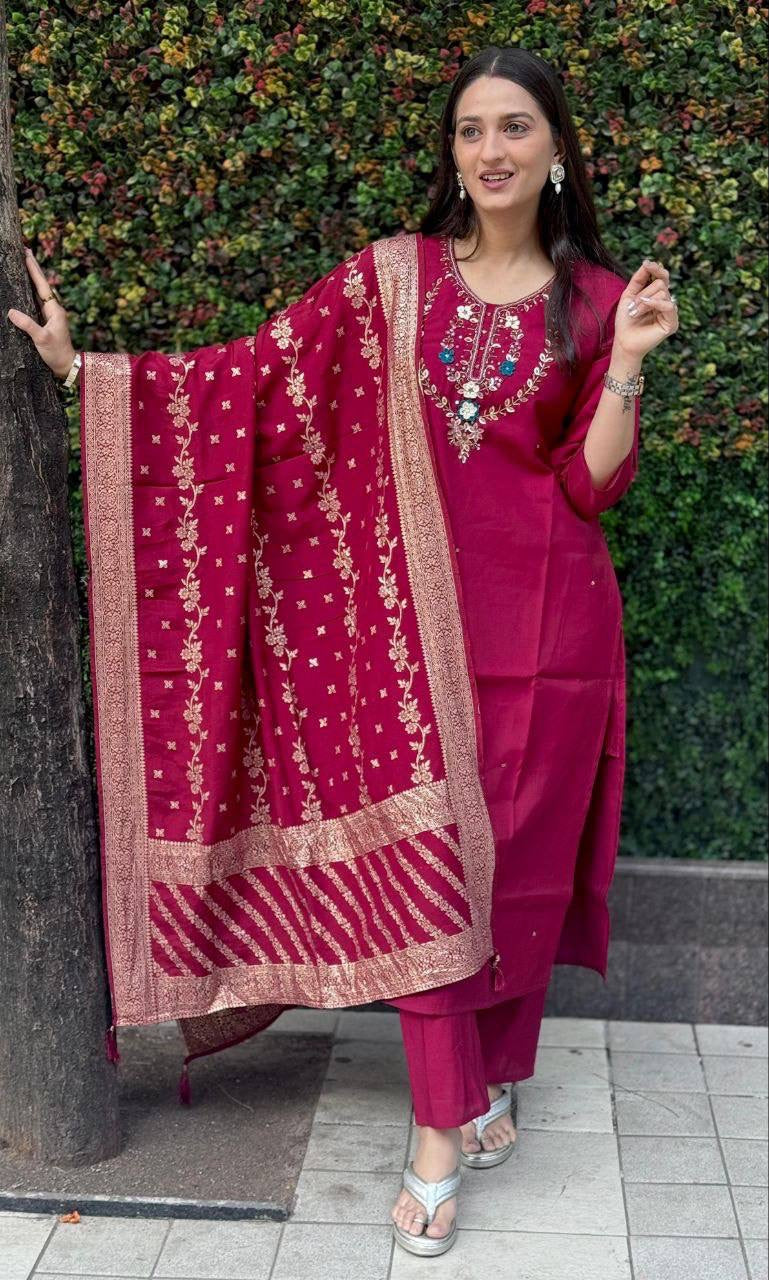 Maroon Floral Kurti Set