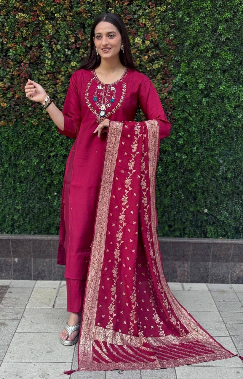 Maroon Floral Kurti Set