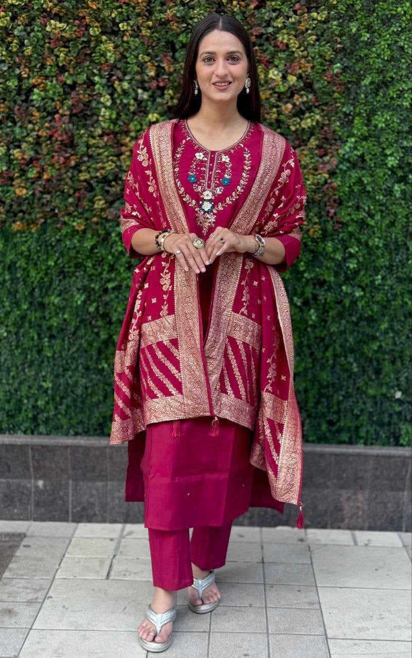 Maroon Floral Kurti Set