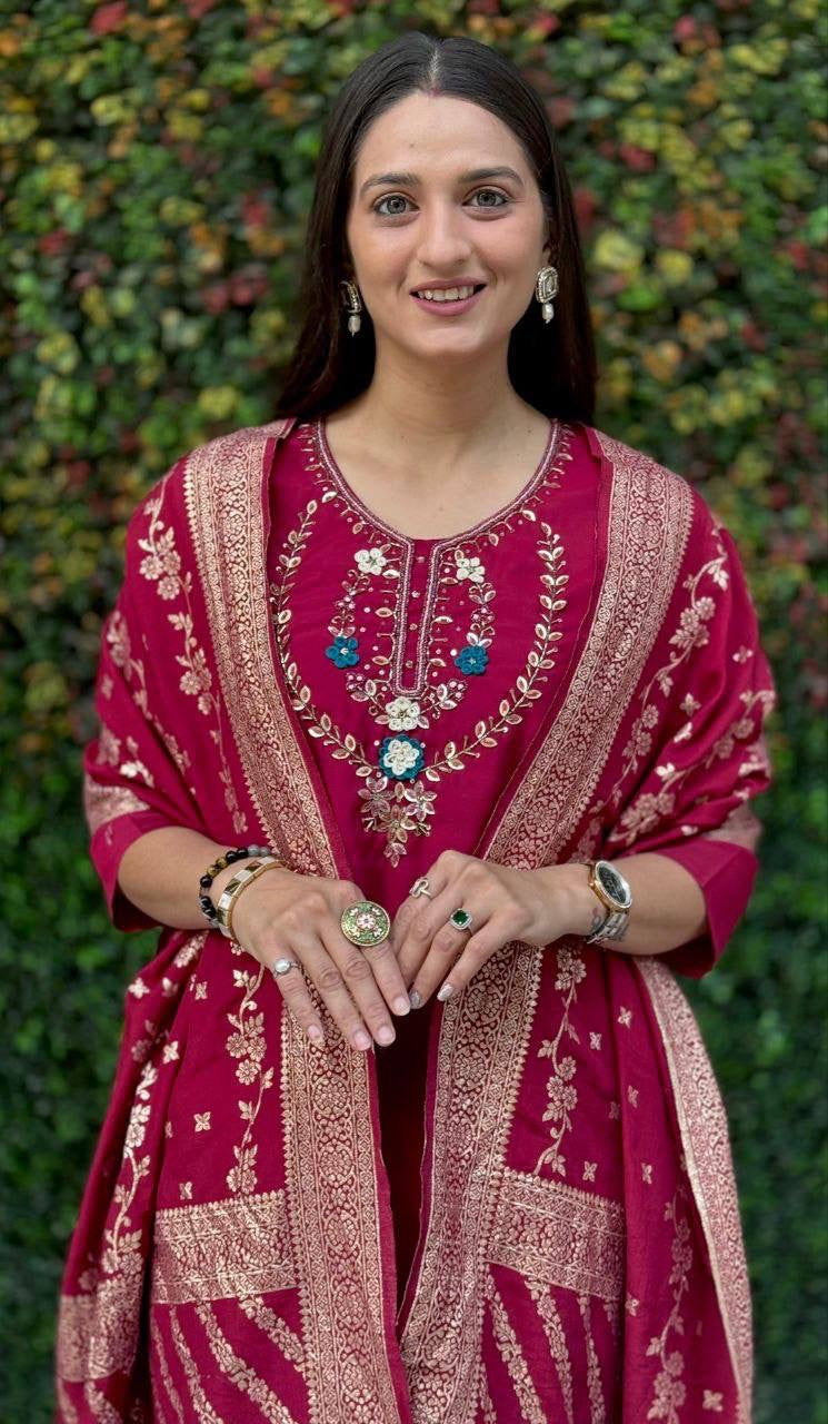 Maroon Floral Kurti Set