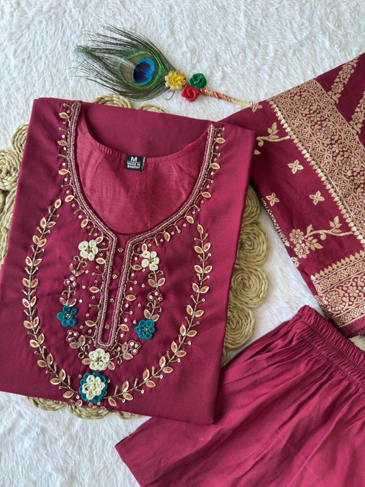 Maroon Floral Kurti Set