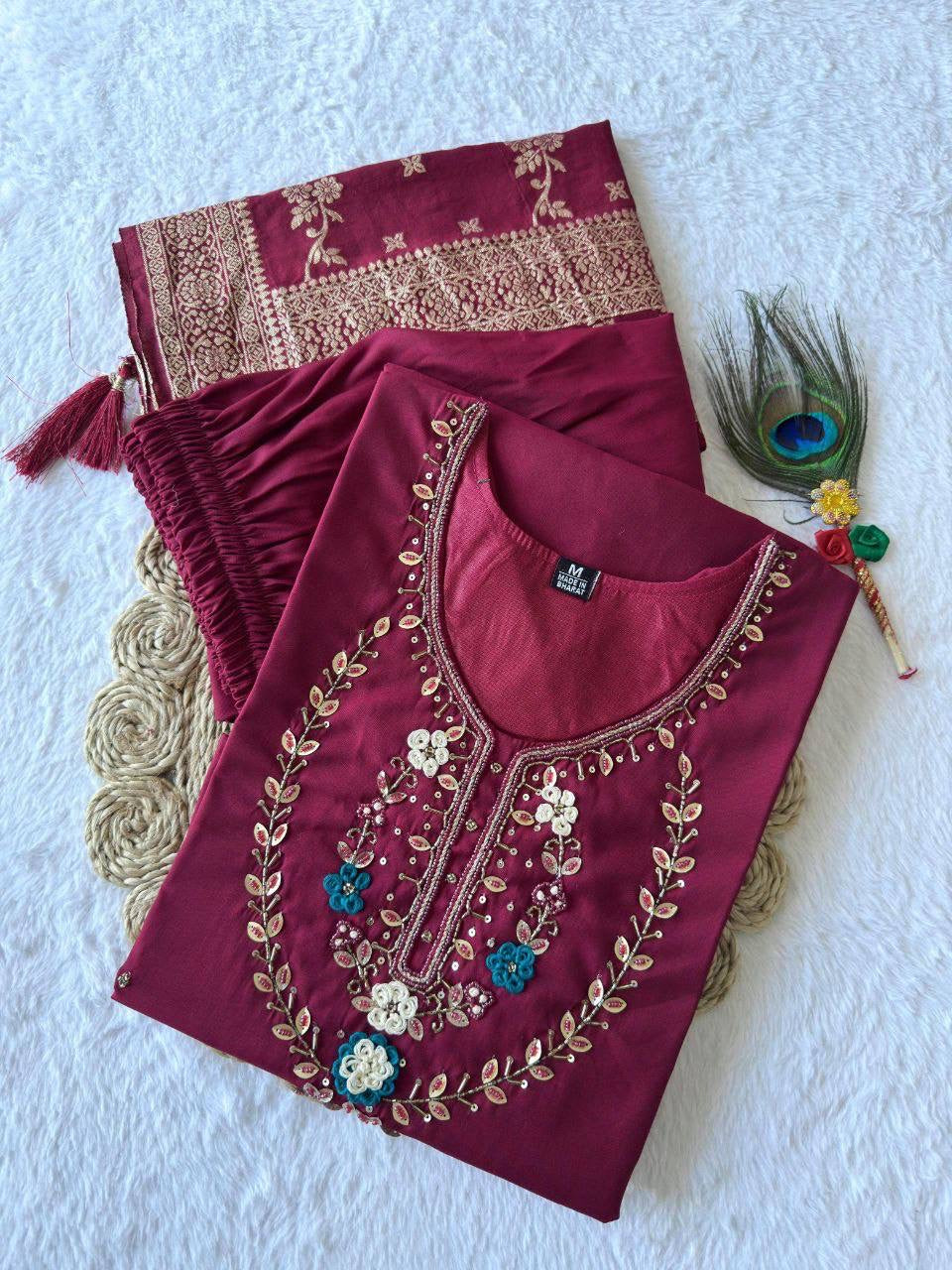 Maroon Floral Kurti Set