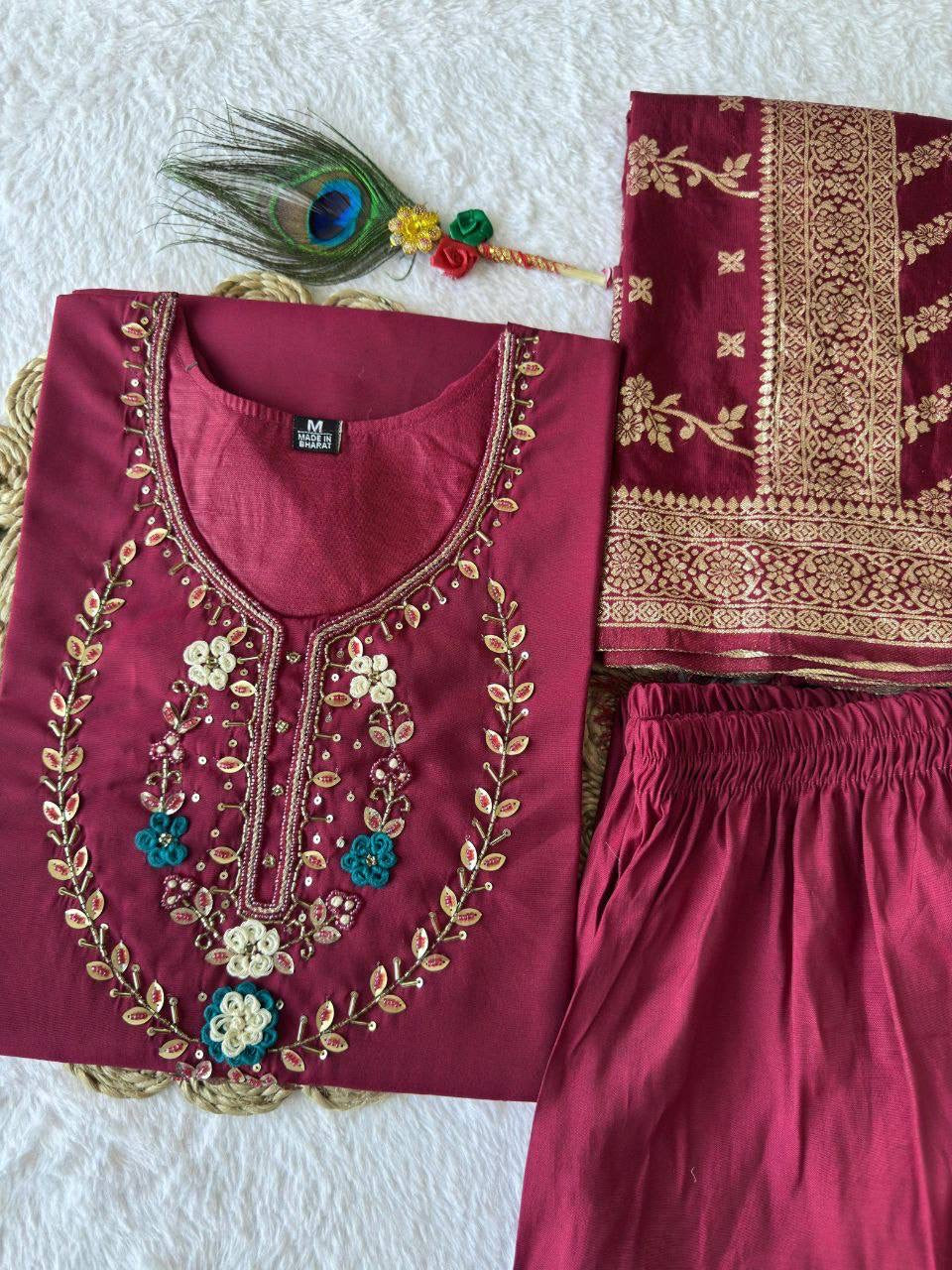 Maroon Floral Kurti Set