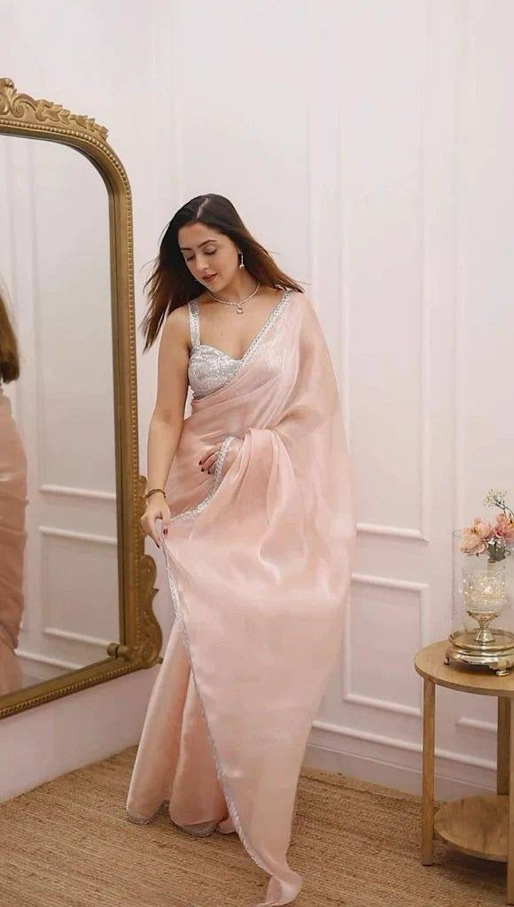 Peach x Silver Shimmer Saree