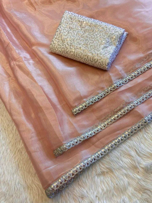 Peach x Silver Shimmer Saree
