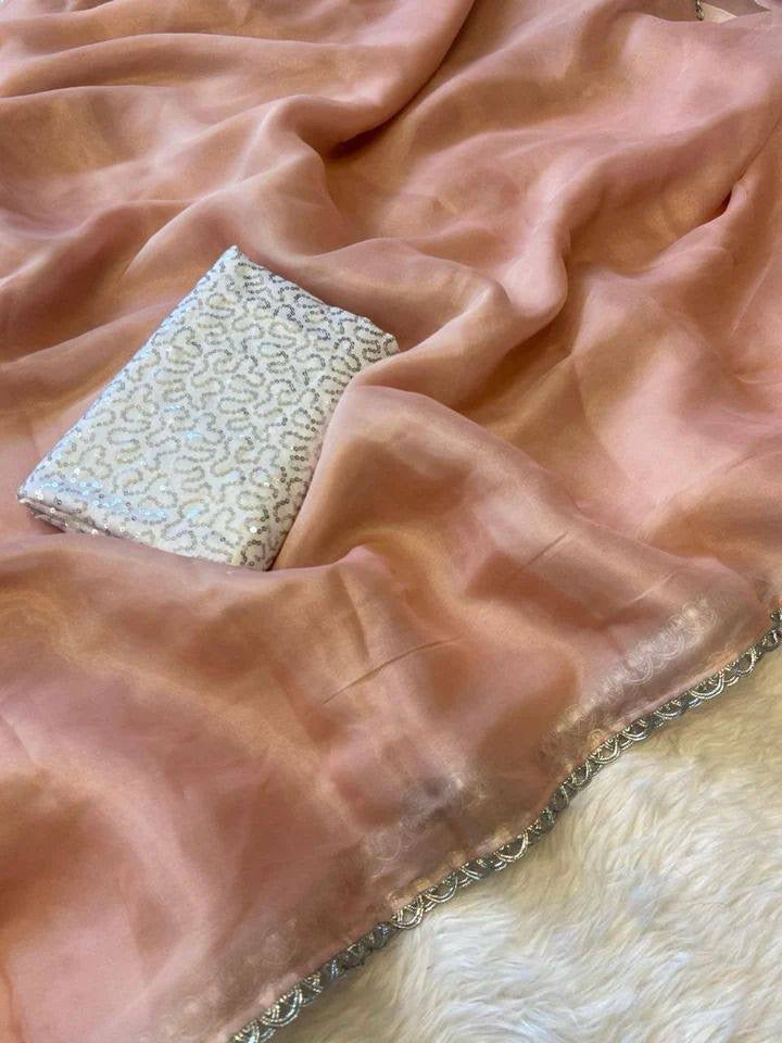 Peach x Silver Shimmer Saree