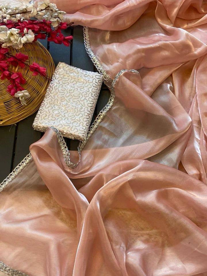 Peach x Silver Shimmer Saree