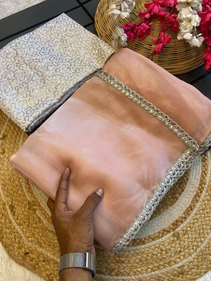 Peach x Silver Shimmer Saree