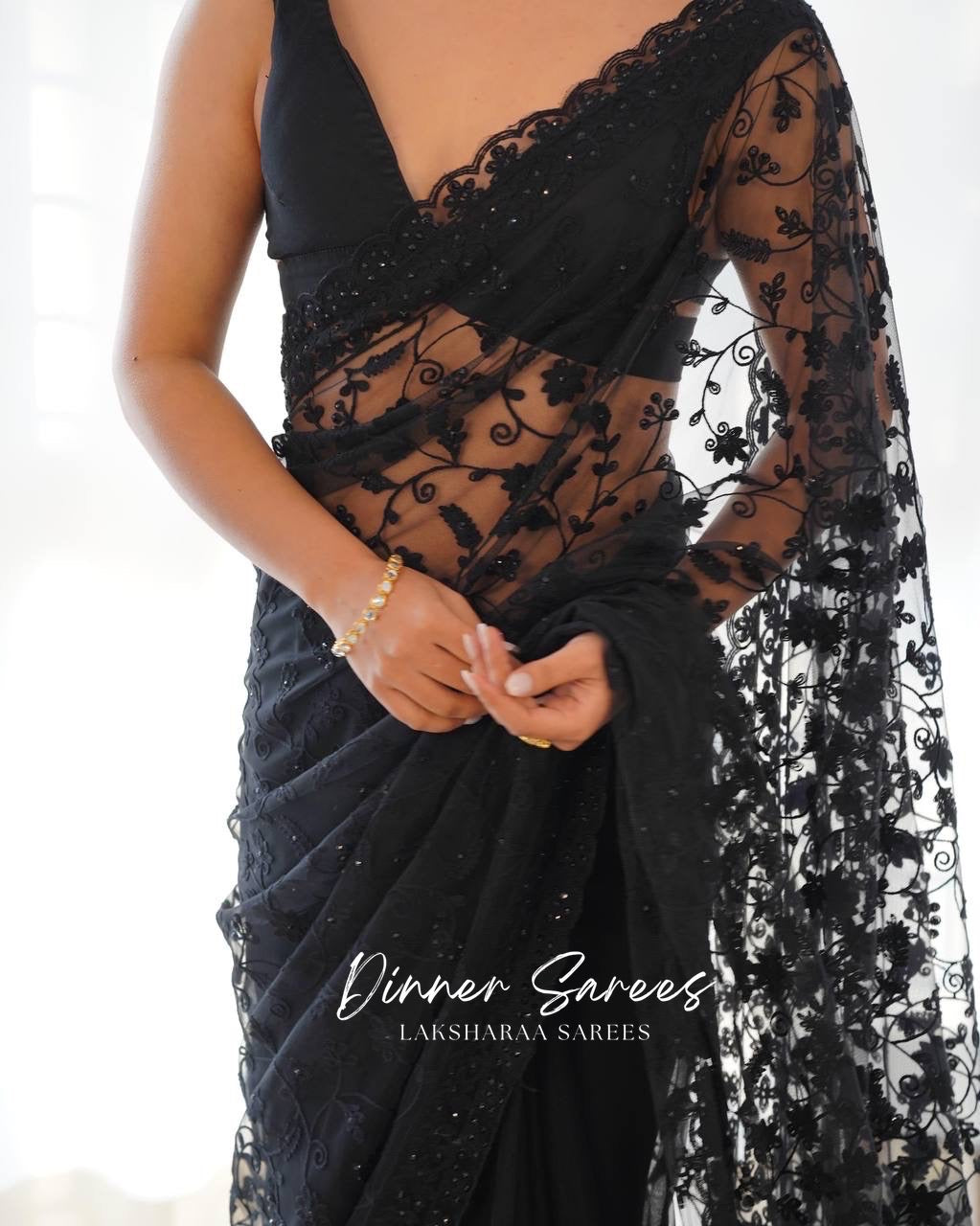 BIANCA — Floral Georgette Net Partywear Saree