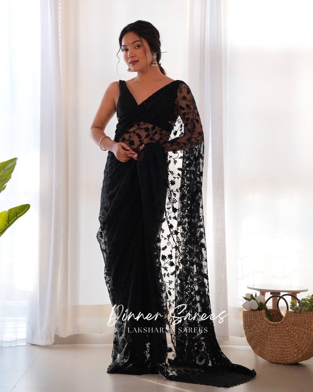 BIANCA — Floral Georgette Net Partywear Saree