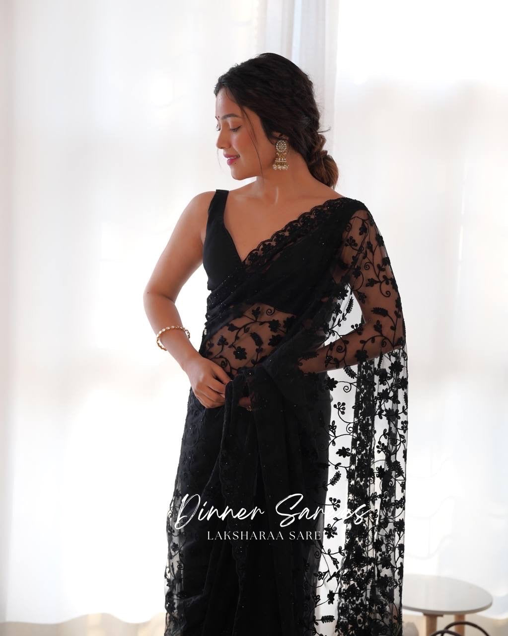 BIANCA — Floral Georgette Net Partywear Saree