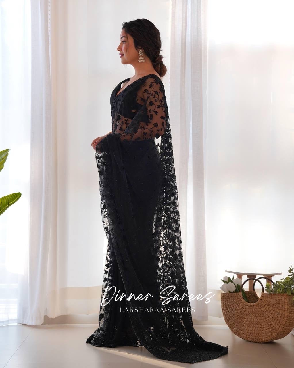 BIANCA — Floral Georgette Net Partywear Saree
