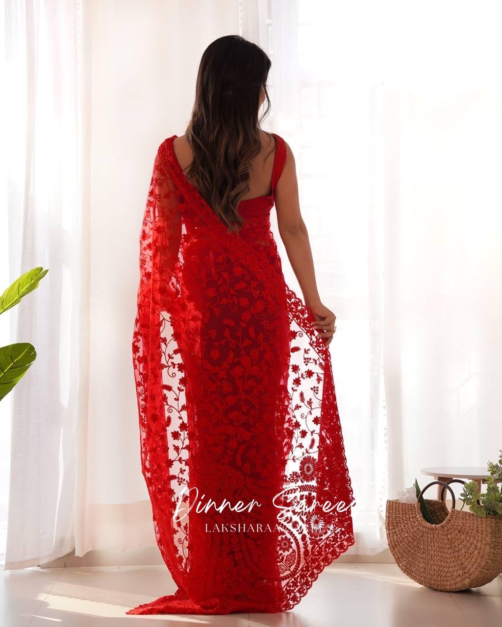 BIANCA — Floral Georgette Net Partywear Saree
