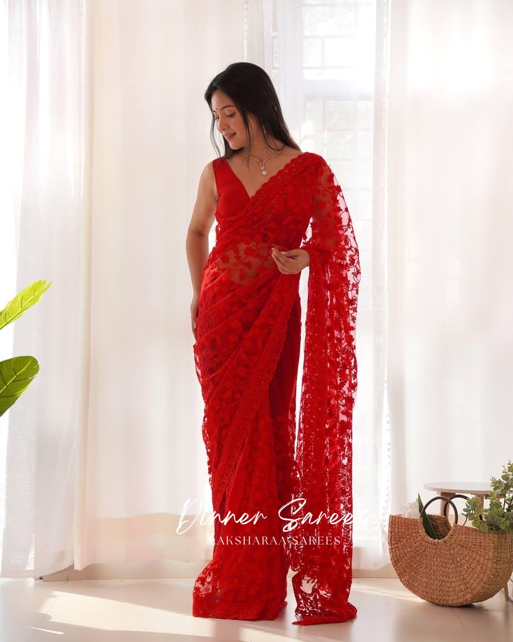 BIANCA — Floral Georgette Net Partywear Saree