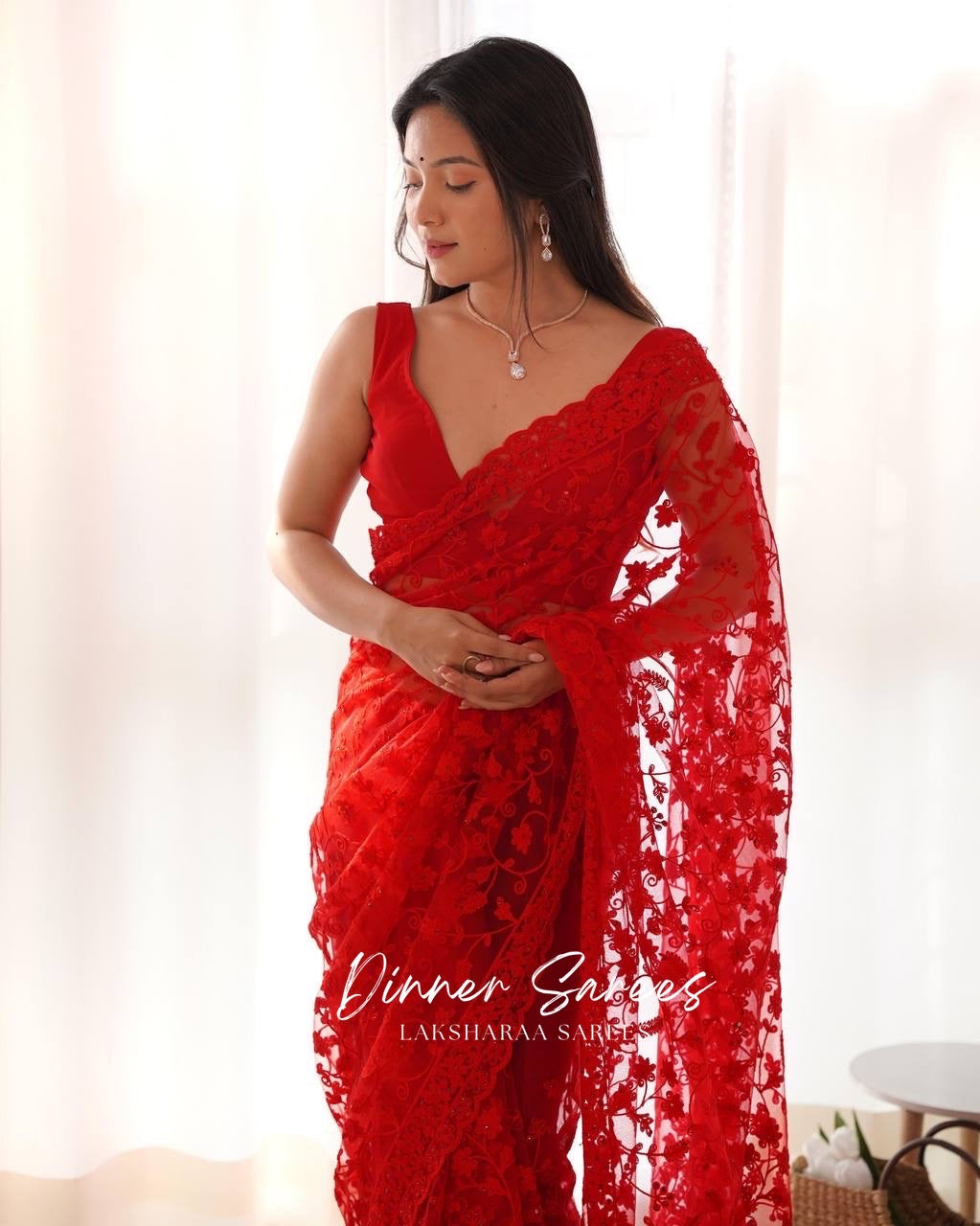 BIANCA — Floral Georgette Net Partywear Saree