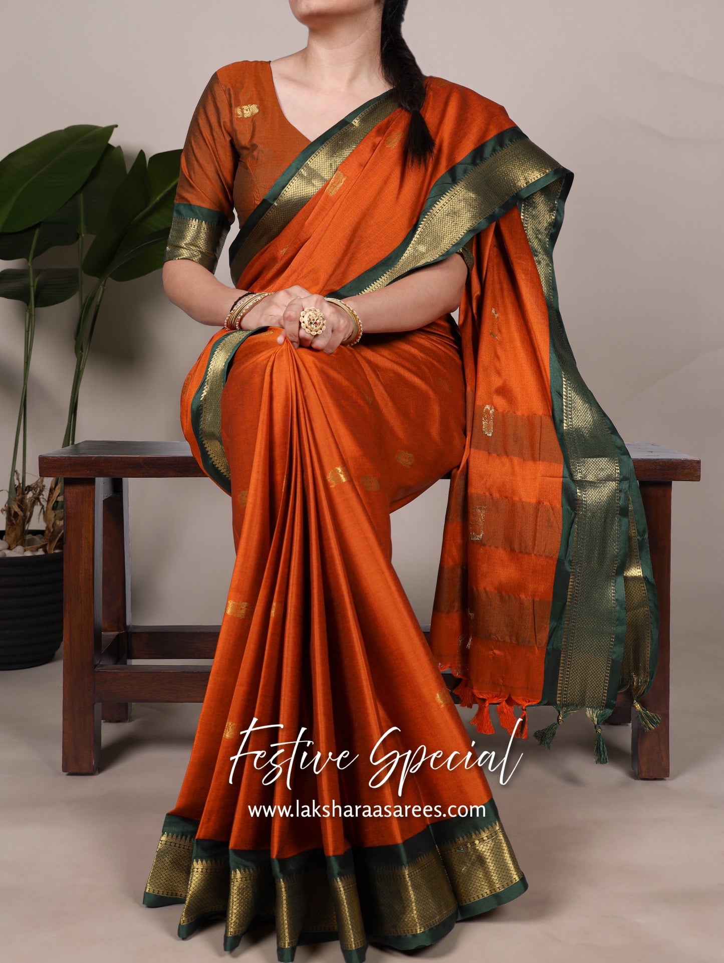 Korvai Cotton Silk Saree x Contrast Border
