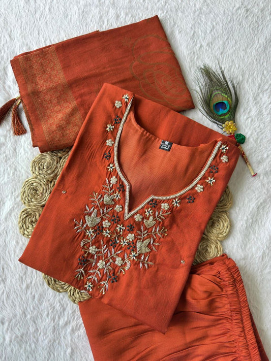 Orange Floral Kurti Set